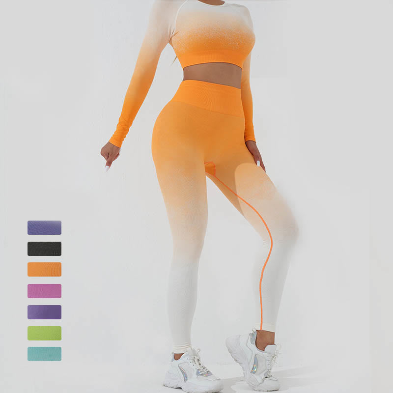 Buddha Stones Gradient Long Sleeve Crop Top Tee Bra Leggings Pants Fitness Yoga Outfit - image 28