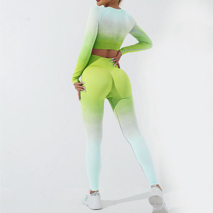 Buddha Stones Gradient Long Sleeve Crop Top Tee Bra Leggings Pants Fitness Yoga Outfit - image 39