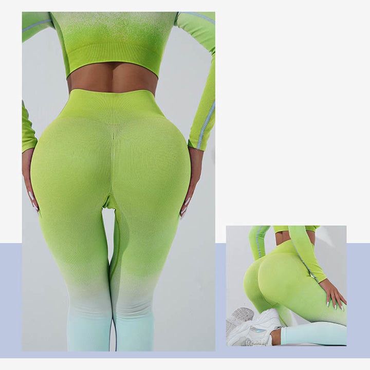 Buddha Stones Gradient Long Sleeve Crop Top Tee Bra Leggings Pants Fitness Yoga Outfit - image 38