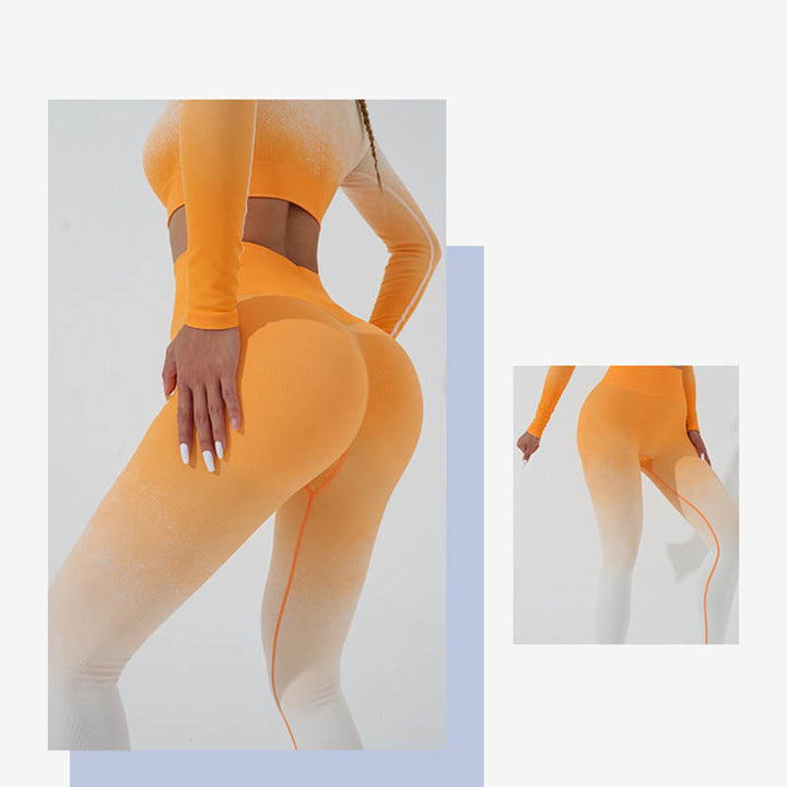 Buddha Stones Gradient Long Sleeve Crop Top Tee Bra Leggings Pants Fitness Yoga Outfit - image 26