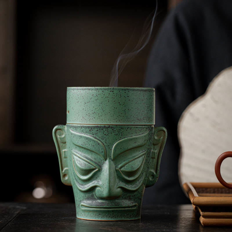 Buddha Stones Bronze Age Relics Sanxingdui Mask Three Star Mound Ceramic Healing Incense Burner - image 8