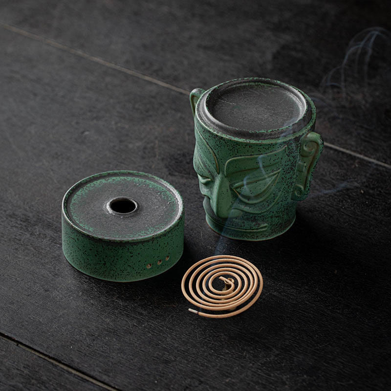 Buddha Stones Bronze Age Relics Sanxingdui Mask Three Star Mound Ceramic Healing Incense Burner - image 9