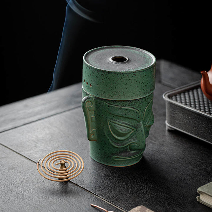 Buddha Stones Bronze Age Relics Sanxingdui Mask Three Star Mound Ceramic Healing Incense Burner - image 5