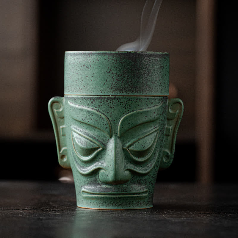 Buddha Stones Bronze Age Relics Sanxingdui Mask Three Star Mound Ceramic Healing Incense Burner - image 2