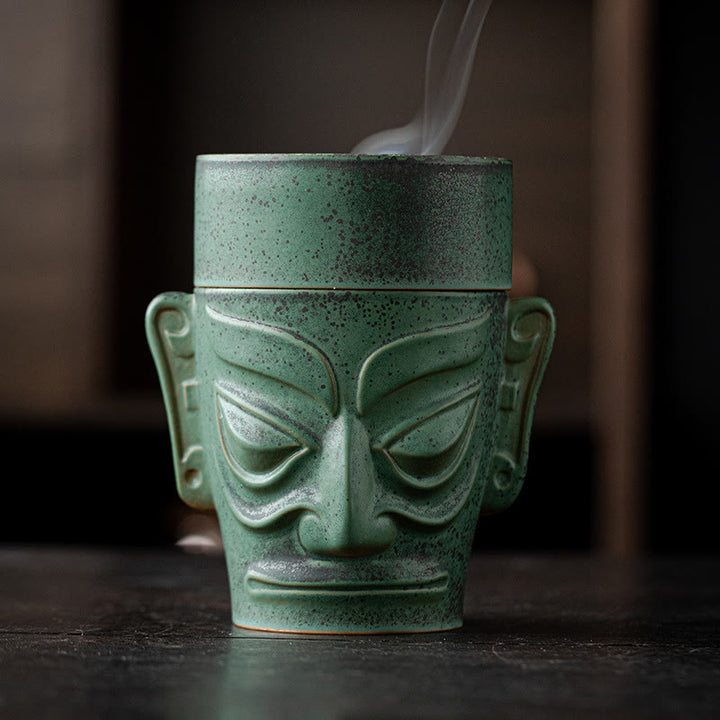 Buddha Stones Bronze Age Relics Sanxingdui Mask Three Star Mound Ceramic Healing Incense Burner - image 2