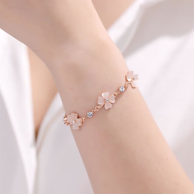 Buddha Stones Pink Crystal Four Leaf Clover Love Chain Bracelet - image 5