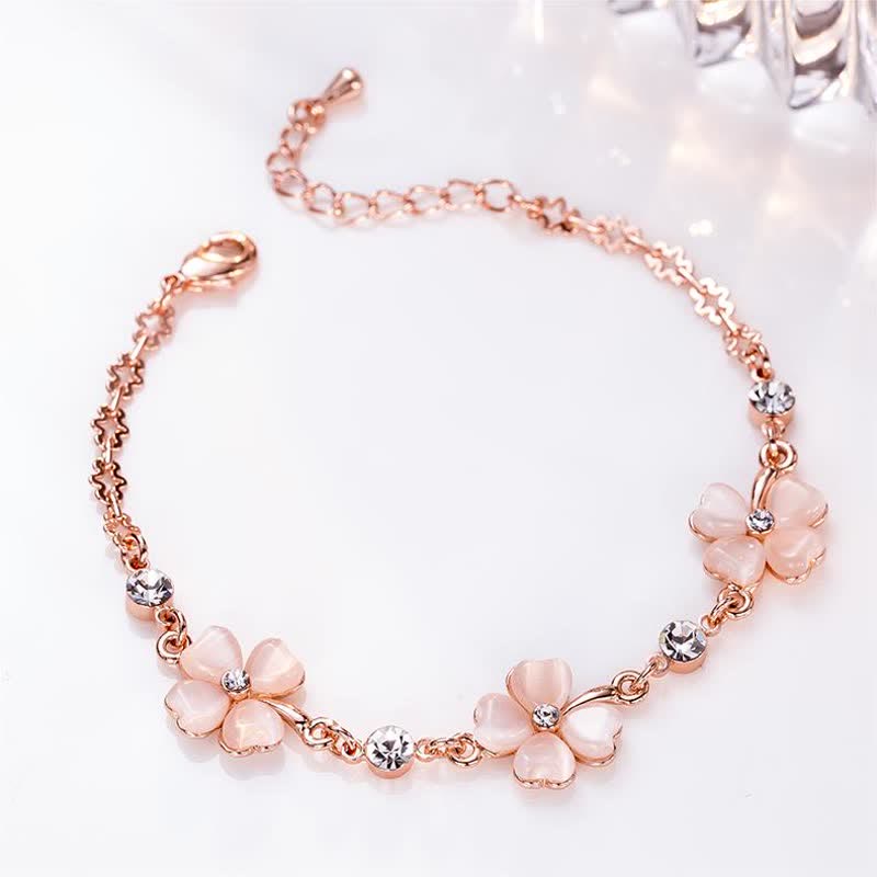 Buddha Stones Pink Crystal Four Leaf Clover Love Chain Bracelet - image 1