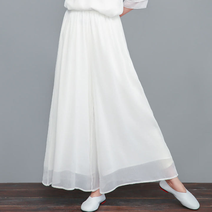 Buddha Stones Simple Pattern Midi Dress Wide Leg Pants Meditation Spiritual Zen Practice Yoga Dance Clothing - White - Wide Leg Pants(Pants Only) - US8-10,UK/AU12-14,EU40-42 (2XL) - image 9