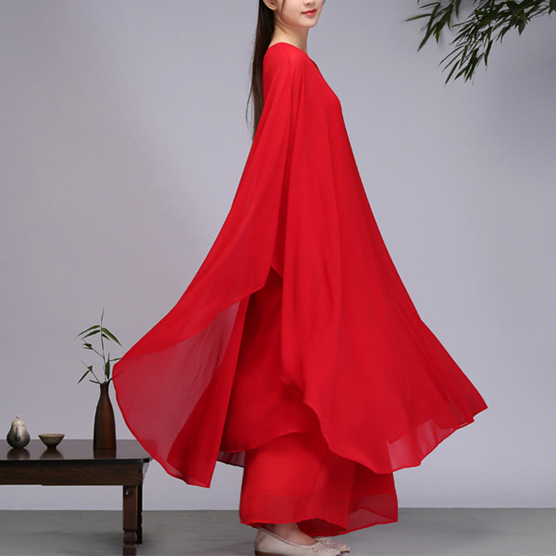 Buddha Stones Simple Pattern Midi Dress Wide Leg Pants Meditation Spiritual Zen Practice Yoga Dance Clothing - Red - 2Pcs(Dress&Pants) - US8-10,UK/AU12-14,EU40-42 (2XL) - image 10