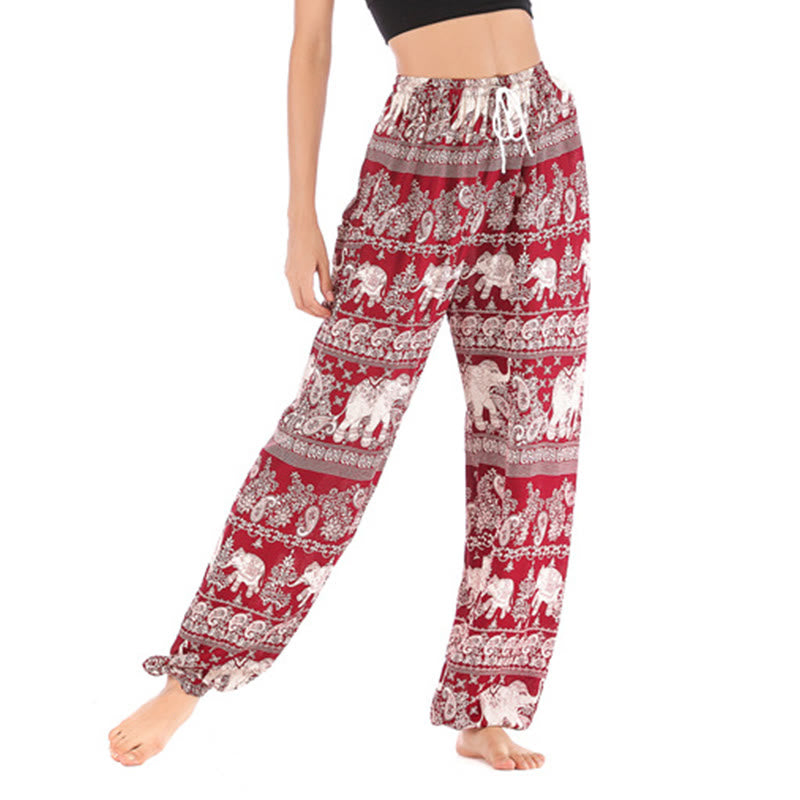 Buddha Stones Boho Loose Elephant Pattern Harem Trousers Women's Yoga Pants - Red-US2-8/10,UK/AU6-12/14,EU34-40/42 (F) - image 0