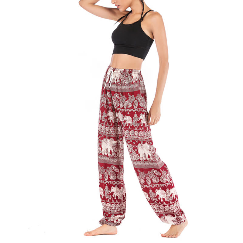Buddha Stones Boho Loose Elephant Pattern Harem Trousers Women's Yoga Pants - image 8