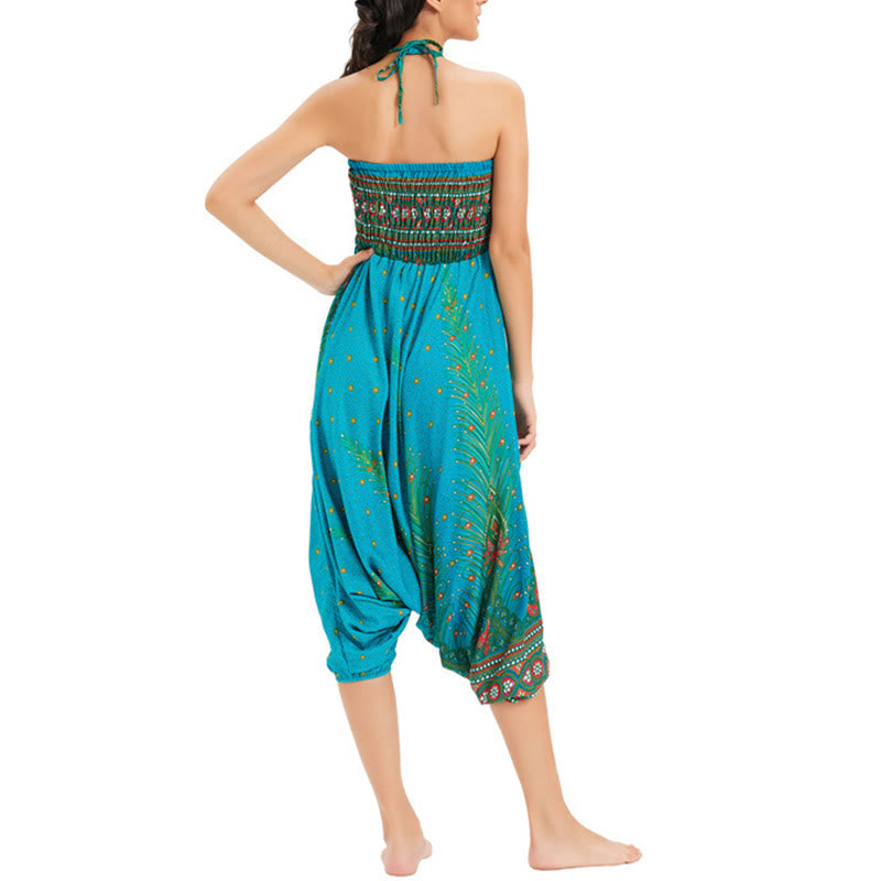 Buddha Stones Two Style Wear Peacock Feather Loose Smocked Harem Trousers Jumpsuit High Waist Pants - image 31