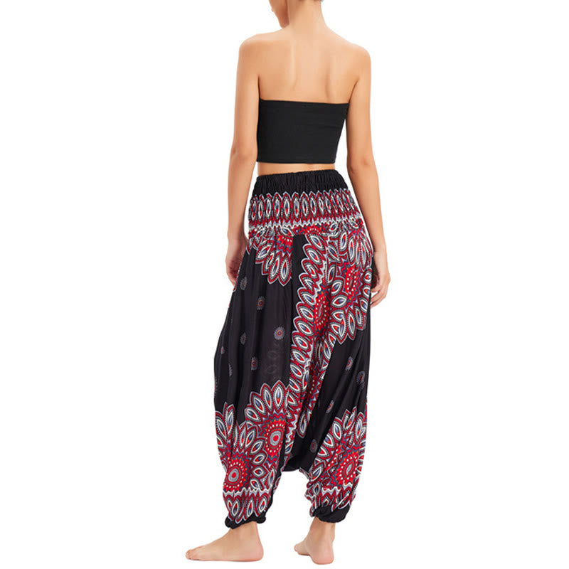 Buddha Stones Two Style Wear Sunflower Loose Smocked Harem Trousers Jumpsuit High Waist Pants - image 3