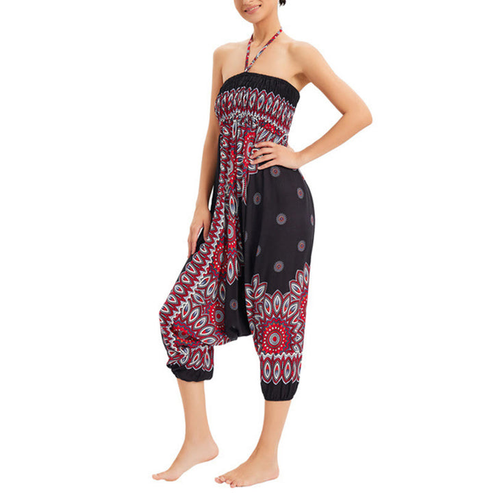 Buddha Stones Two Style Wear Sunflower Loose Smocked Harem Trousers Jumpsuit High Waist Pants - image 5