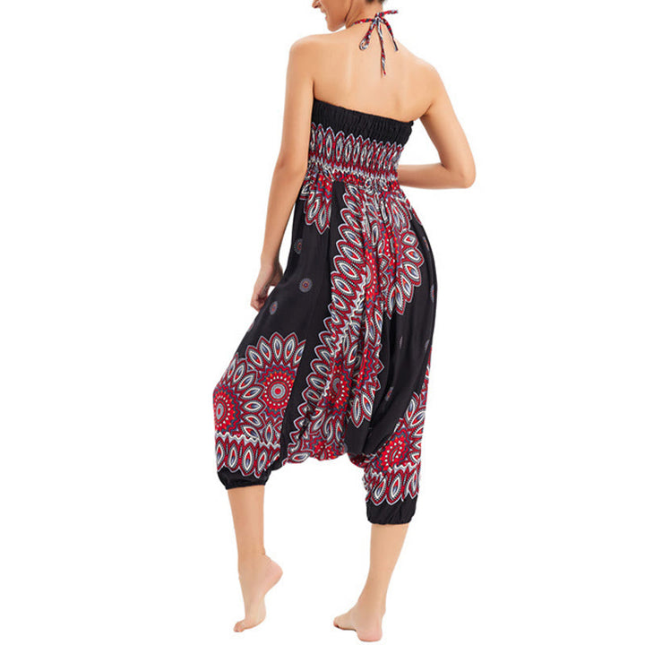 Buddha Stones Two Style Wear Sunflower Loose Smocked Harem Trousers Jumpsuit High Waist Pants - image 6