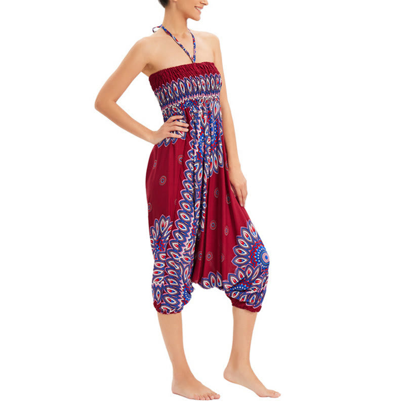 Buddha Stones Two Style Wear Sunflower Loose Smocked Harem Trousers Jumpsuit High Waist Pants - image 11