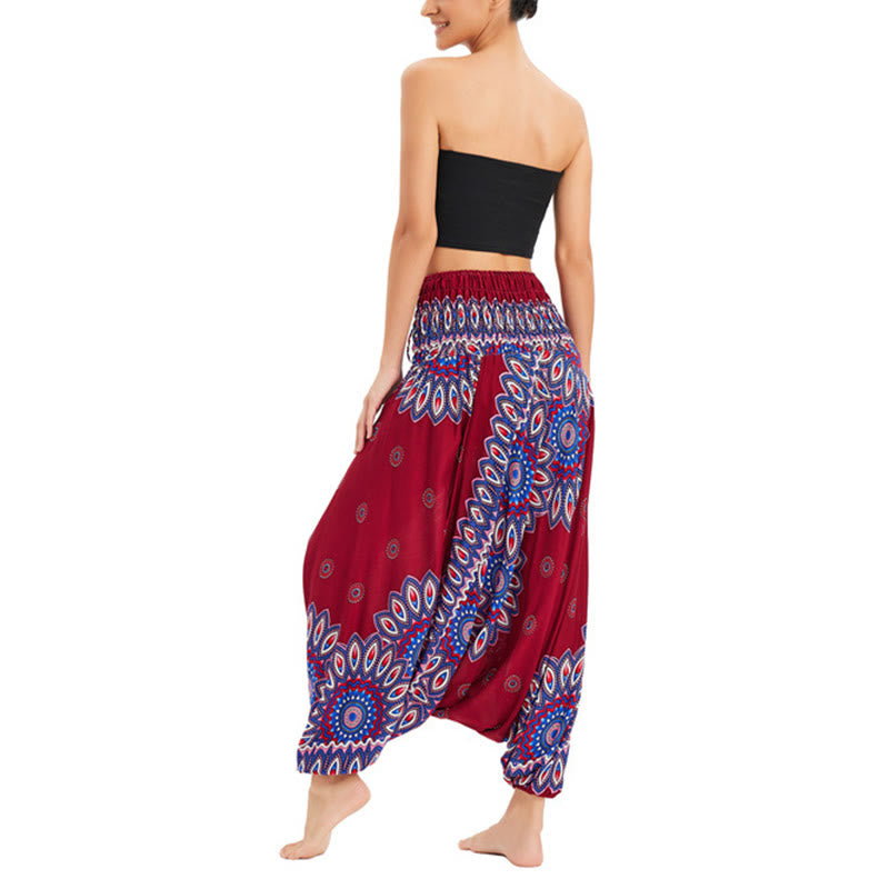 Buddha Stones Two Style Wear Sunflower Loose Smocked Harem Trousers Jumpsuit High Waist Pants - image 10
