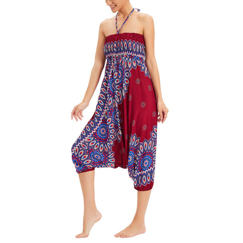 Buddha Stones Two Style Wear Sunflower Loose Smocked Harem Trousers Jumpsuit High Waist Pants - image 12