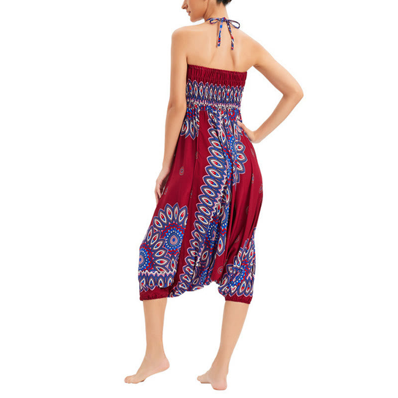 Buddha Stones Two Style Wear Sunflower Loose Smocked Harem Trousers Jumpsuit High Waist Pants - image 13