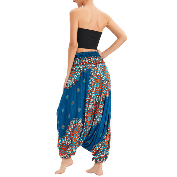 Buddha Stones Two Style Wear Sunflower Loose Smocked Harem Trousers Jumpsuit High Waist Pants - image 16