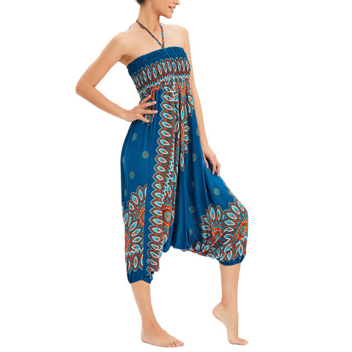 Buddha Stones Two Style Wear Sunflower Loose Smocked Harem Trousers Jumpsuit High Waist Pants - image 17