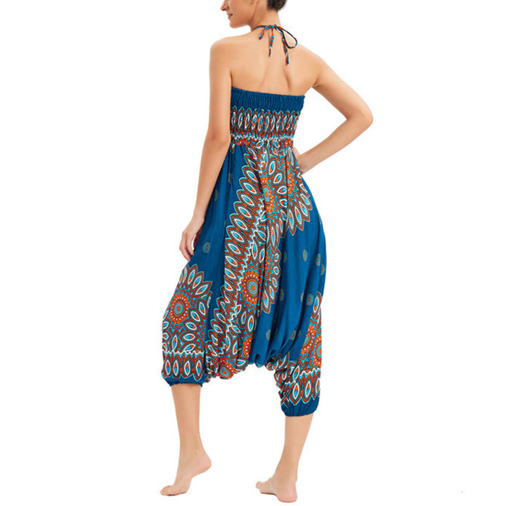 Buddha Stones Two Style Wear Sunflower Loose Smocked Harem Trousers Jumpsuit High Waist Pants - image 19