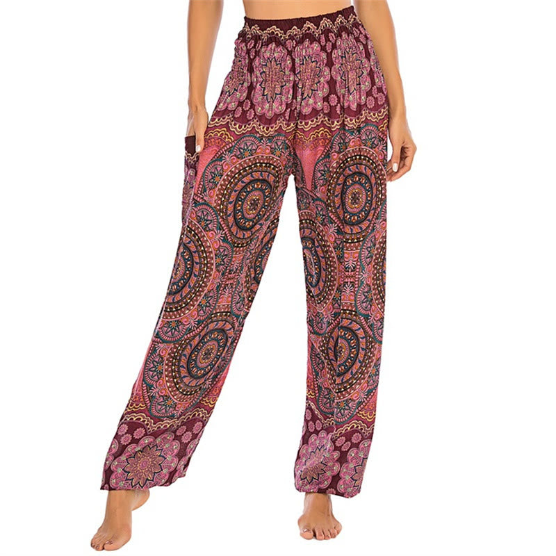 Buddha Stones Boho Loose Round Geometric Pattern Harem Trousers Women's Yoga Pants - Red-US2-8/10,UK/AU6-12/14,EU34-40/42 (F) - image 16