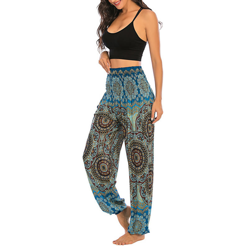 Buddha Stones Boho Loose Round Geometric Pattern Harem Trousers Women's Yoga Pants - Sky Blue Green-US2-8/10,UK/AU6-12/14,EU34-40/42 (F) - image 31