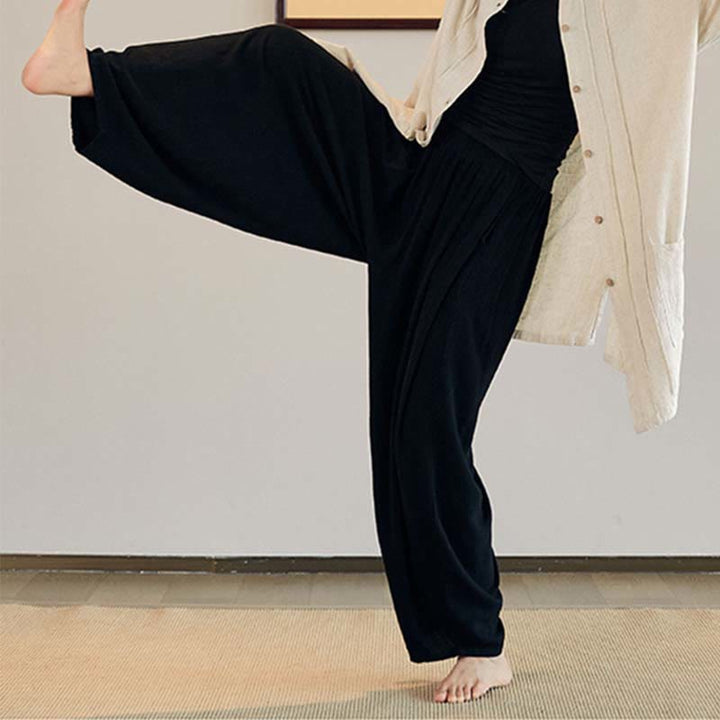 Buddha Stones Plain Long Sleeve Coat Jacket Top Wide Leg Pants Zen Tai Chi Yoga Meditation Clothing - Black - Pants Only - US4-12,UK/AU8-16,EU36-44 (F) - image 10