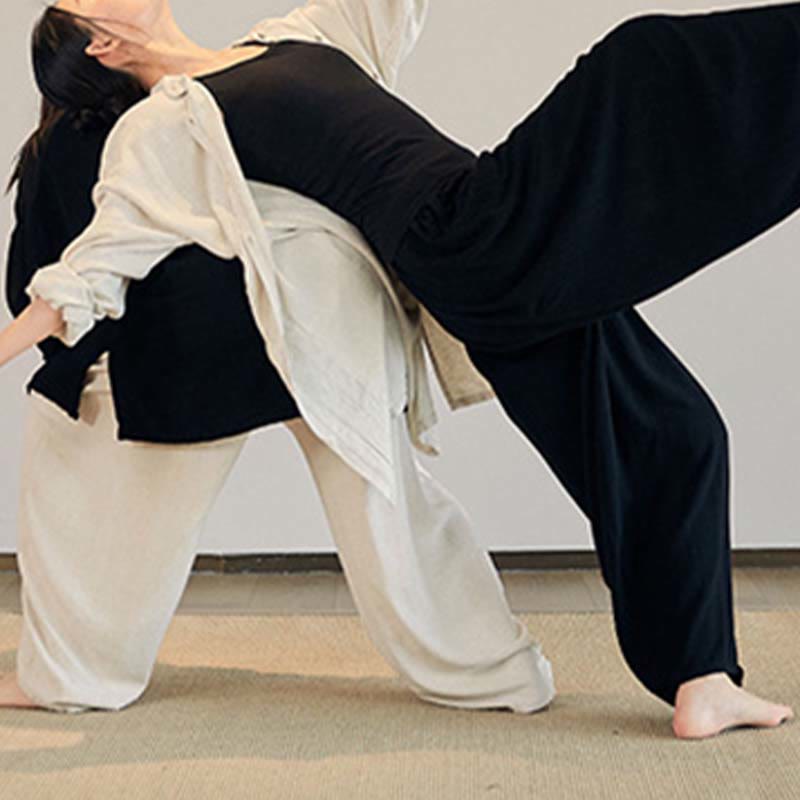 Buddha Stones Plain Long Sleeve Coat Jacket Top Wide Leg Pants Zen Tai Chi Yoga Meditation Clothing - image 14