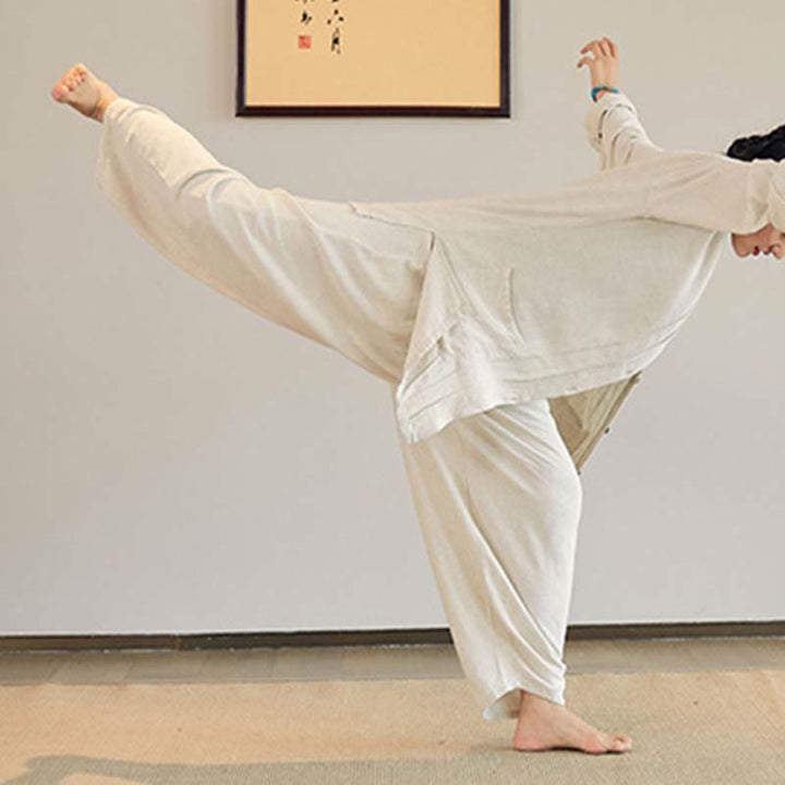 Buddha Stones Plain Long Sleeve Coat Jacket Top Wide Leg Pants Zen Tai Chi Yoga Meditation Clothing - image 3