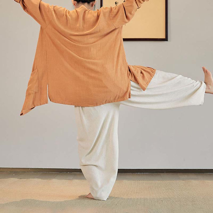 Buddha Stones Plain Long Sleeve Coat Jacket Top Wide Leg Pants Zen Tai Chi Yoga Meditation Clothing - image 32