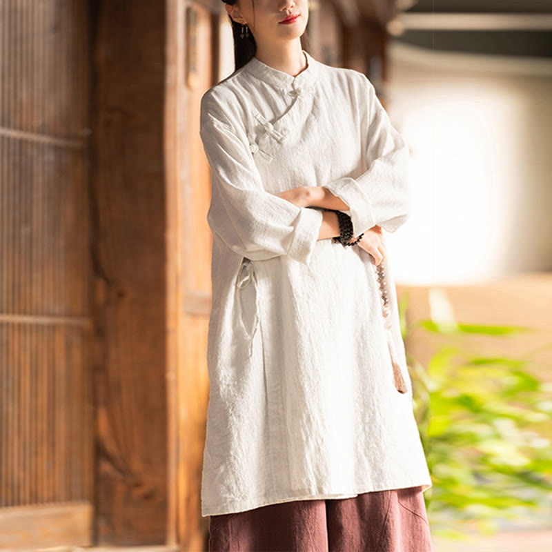 Buddha Stones Vintage Cotton Linen Blouse Women Long Sleeve Shirt Chinese Hanfu Top - image 1