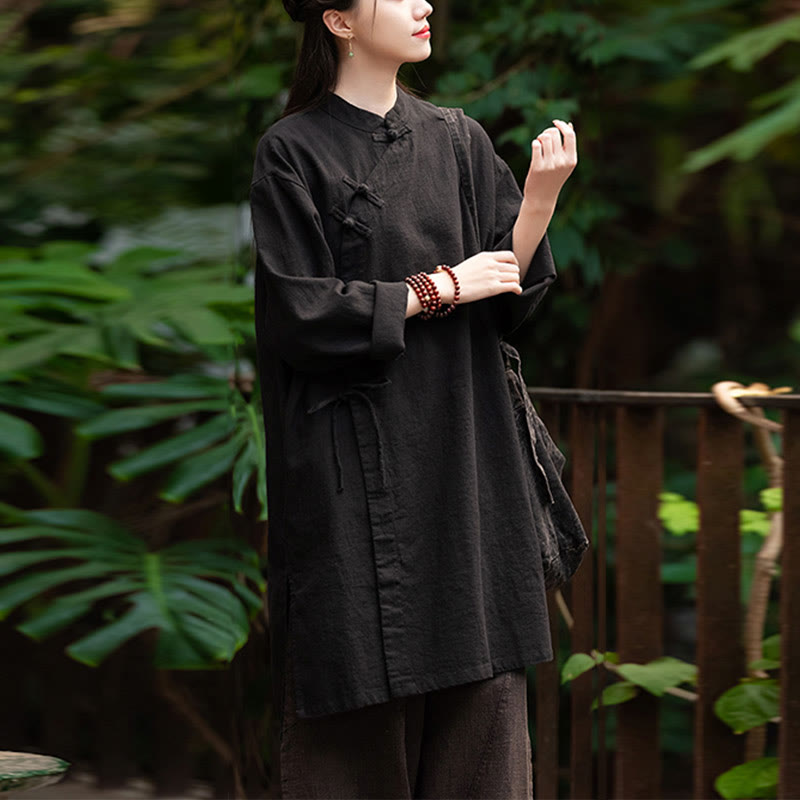 Buddha Stones Vintage Cotton Linen Blouse Women Long Sleeve Shirt Chinese Hanfu Top - image 16
