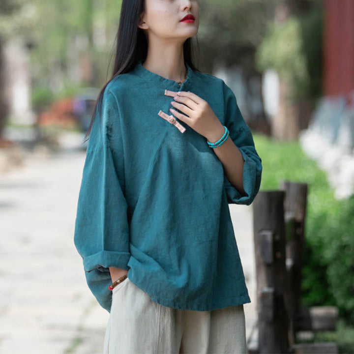 Buddha Stones Ramie Linen Loose Blouse Women Long Sleeve Shirt Chinese Hanfu Top - image 22