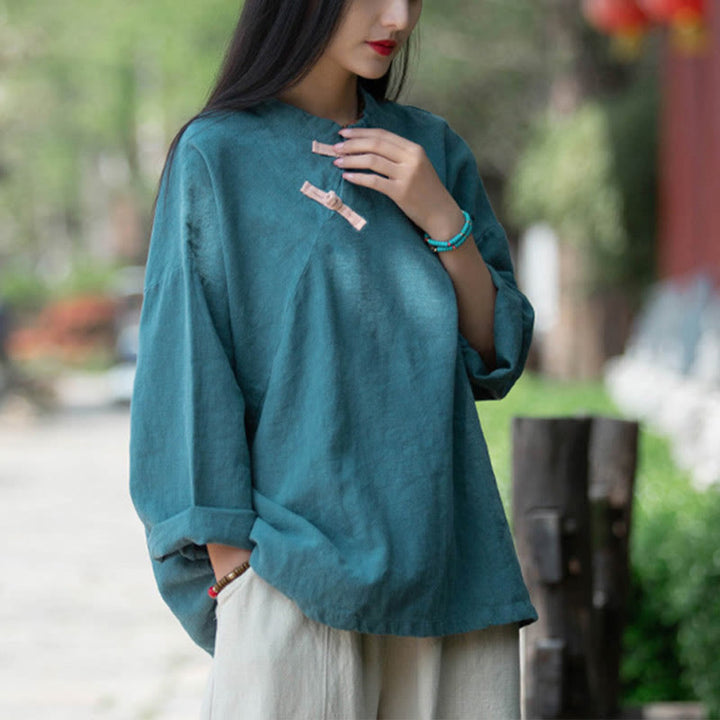 Buddha Stones Ramie Linen Loose Blouse Women Long Sleeve Shirt Chinese Hanfu Top - image 21