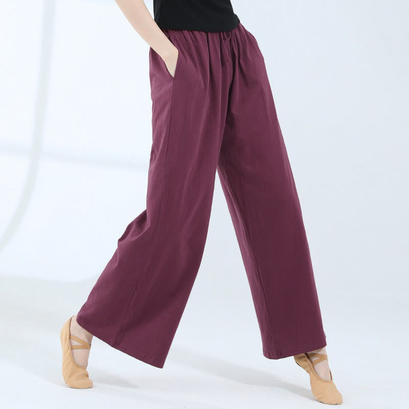 Buddha Stones Loose Cotton Drawstring Wide Leg Pants For Yoga Dance With Pockets - Burgundy - US6,UK/AU10,EU38 (XL) - image 25
