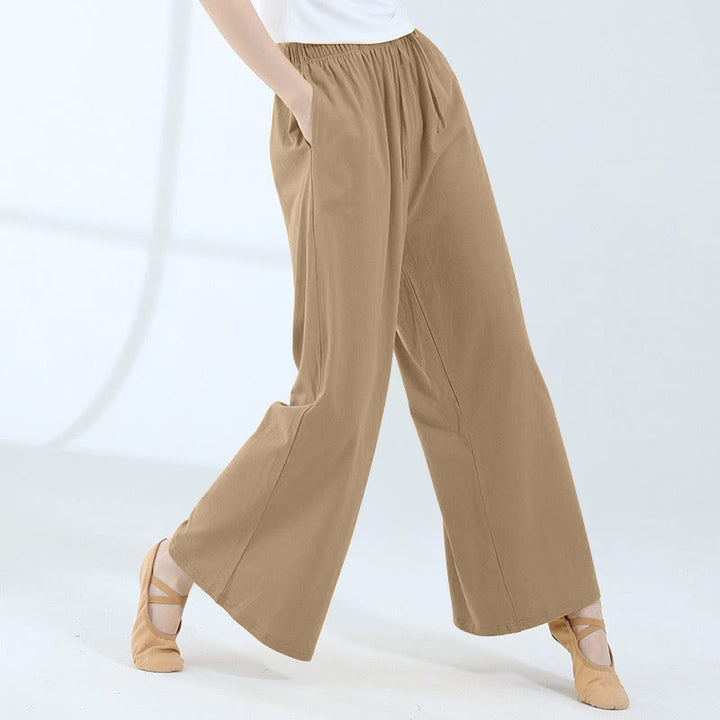 Buddha Stones Loose Cotton Drawstring Wide Leg Pants For Yoga Dance With Pockets - Light Brown - US6,UK/AU10,EU38 (XL) - image 38