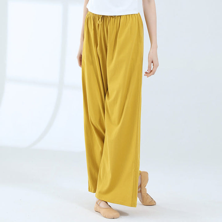 Buddha Stones Loose Cotton Drawstring Wide Leg Pants For Yoga Dance With Pockets - Yellow - US6,UK/AU10,EU38 (XL) - image 22