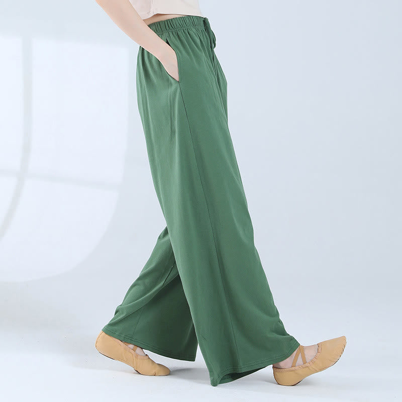 Buddha Stones Loose Cotton Drawstring Wide Leg Pants For Yoga Dance With Pockets - image 1