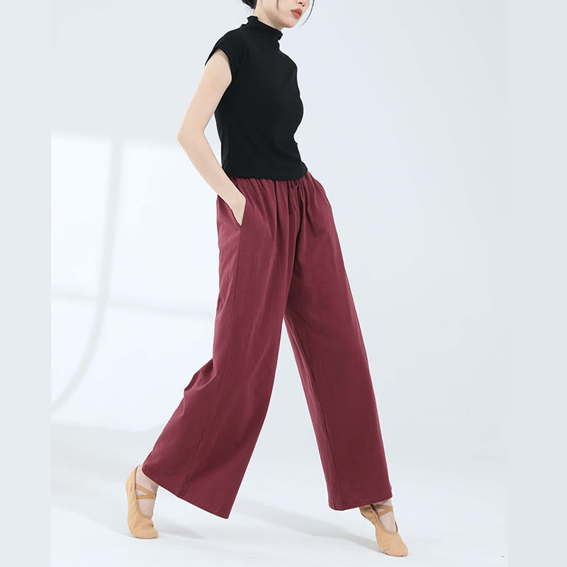 Buddha Stones Loose Cotton Drawstring Wide Leg Pants For Yoga Dance With Pockets - image 27