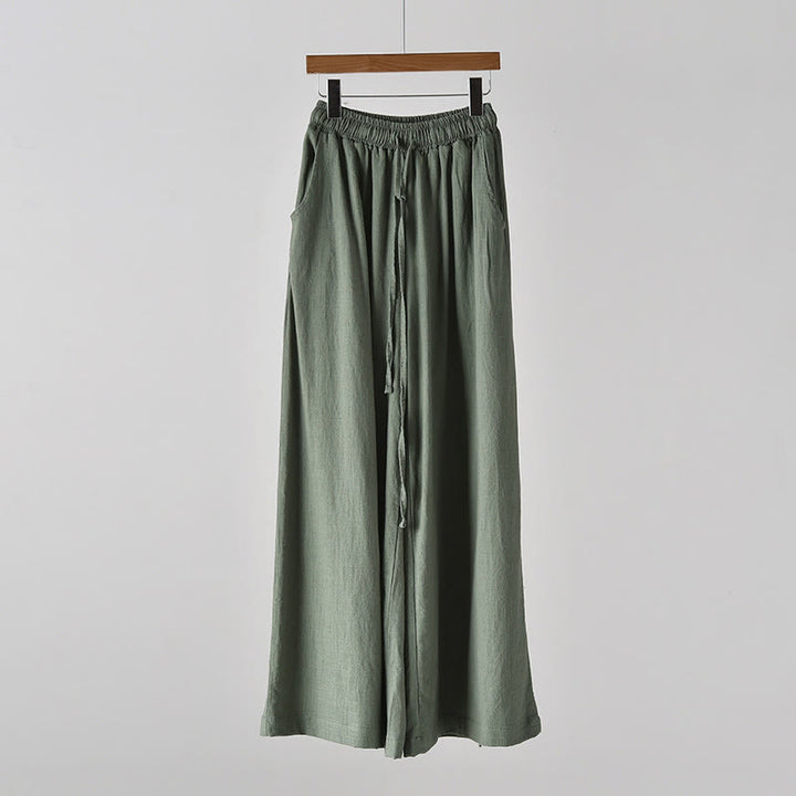 Buddha Stones Loose Cotton Linen Drawstring Wide Leg Pants With Pockets - image 18