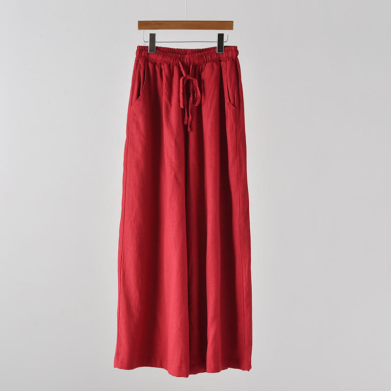 Buddha Stones Loose Cotton Linen Drawstring Wide Leg Pants With Pockets - Red - US4,UK/AU8,EU36 (L) - image 22