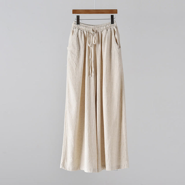 Buddha Stones Loose Cotton Linen Drawstring Wide Leg Pants With Pockets - image 7