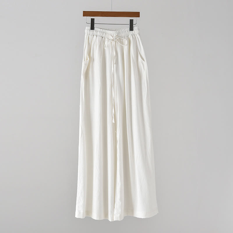 Buddha Stones Loose Cotton Linen Drawstring Wide Leg Pants With Pockets - White - US4,UK/AU8,EU36 (L) - image 8