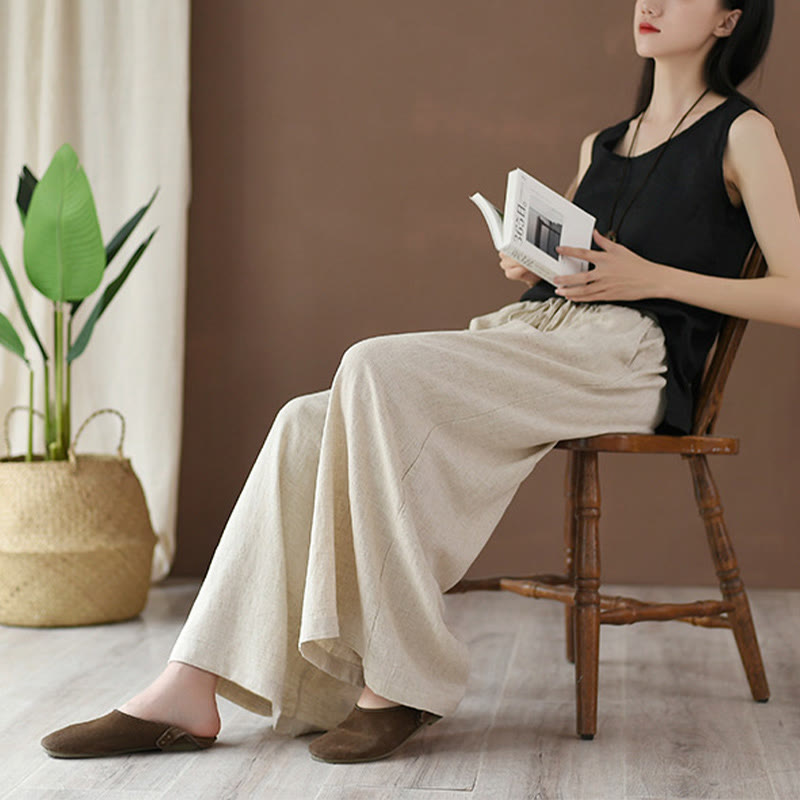 Buddha Stones Loose Cotton Linen Drawstring Wide Leg Pants With Pockets - image 3