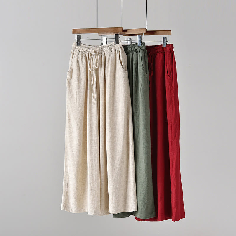 Buddha Stones Loose Cotton Linen Drawstring Wide Leg Pants With Pockets - image 26