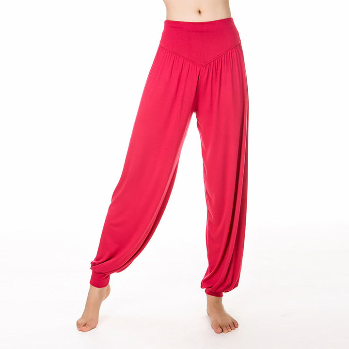 Buddha Stones Solid Color Modal Yoga Dance Long Harem Pants - Crimson - US14,UK/AU18,EU46 (3XL) - image 6