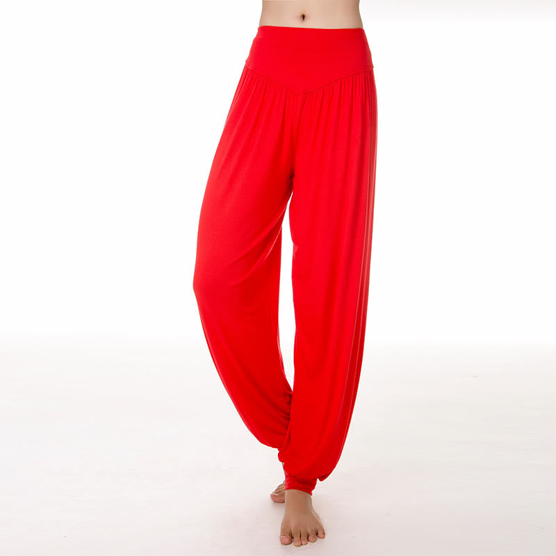Buddha Stones Solid Color Modal Yoga Dance Long Harem Pants - Red - US14,UK/AU18,EU46 (3XL) - image 26
