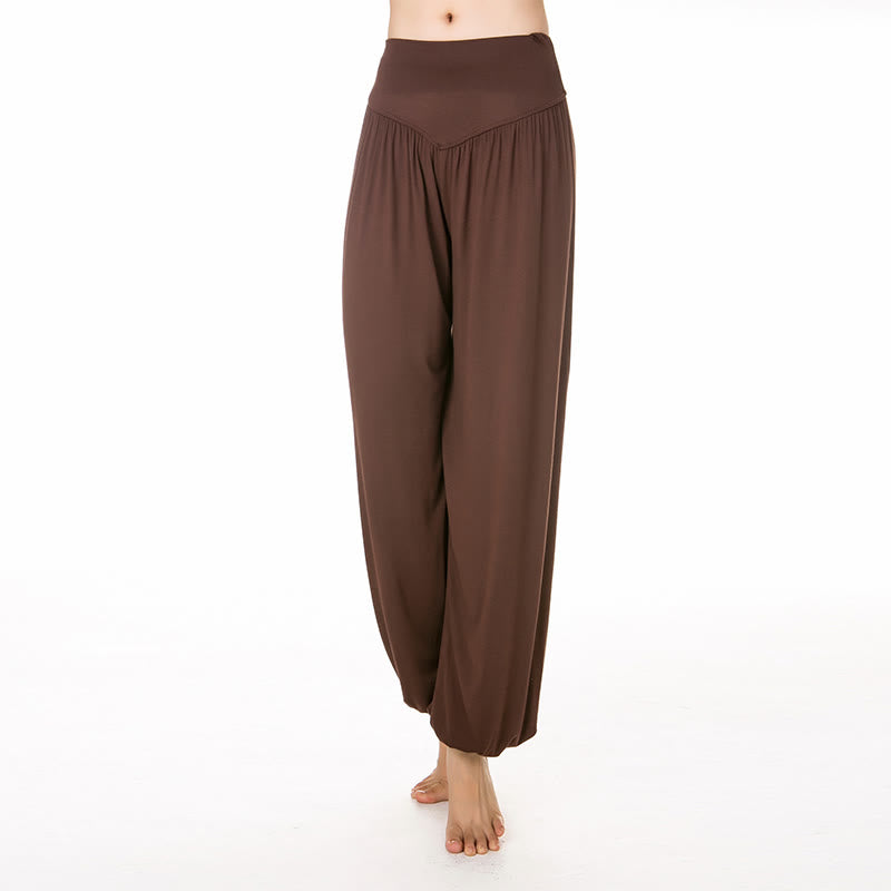 Buddha Stones Solid Color Modal Yoga Dance Long Harem Pants - Brown - US14,UK/AU18,EU46 (3XL) - image 36